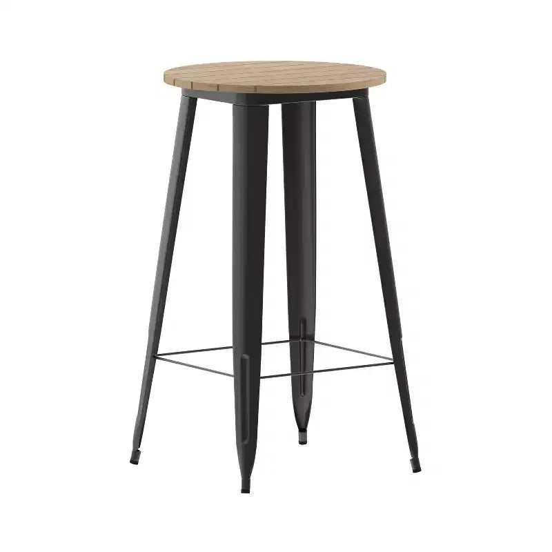 Table de bar Emma et Oliver pour intérieur/extérieur, plateau rond en polyrésine tout temps de 60 cm avec base en acier