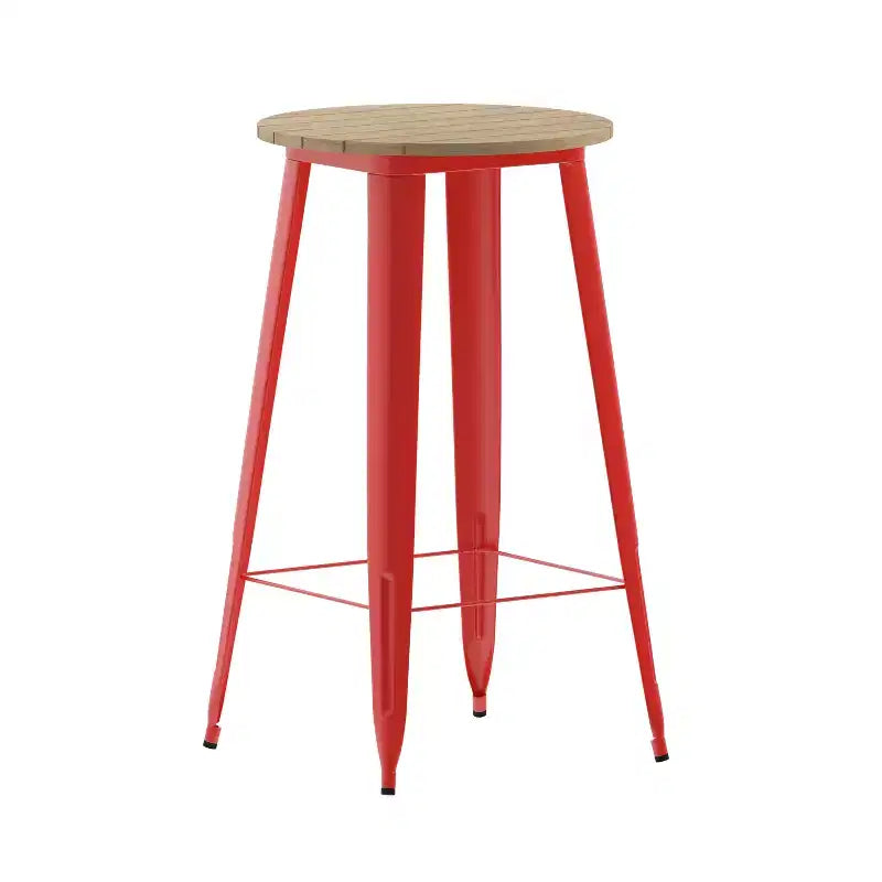 Table de bar Emma et Oliver pour intérieur/extérieur, plateau rond en polyrésine tout temps de 60 cm avec base en acier
