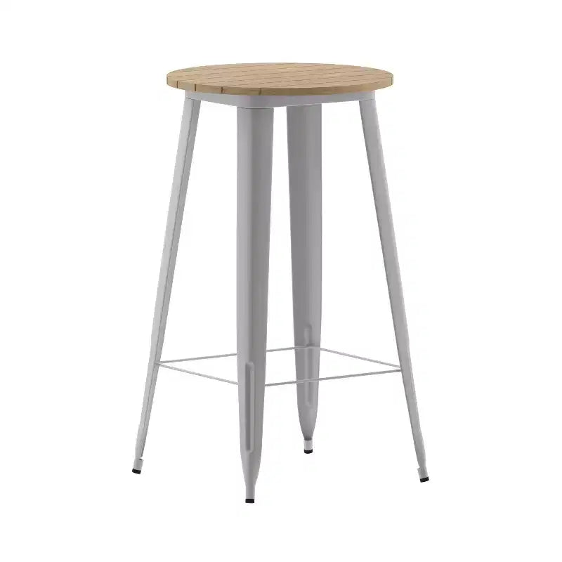 Table de bar Emma et Oliver pour intérieur/extérieur, plateau rond en polyrésine tout temps de 60 cm avec base en acier