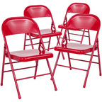 Emma and Oliver 4 Pack Triple Braced & Double Hinged Metal Folding Chair