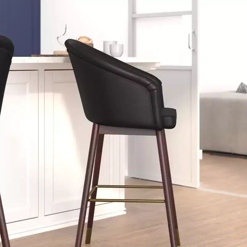 Tabouret de bar rembourré Emma et Oliver avec cadre en bois – Lot de 2
