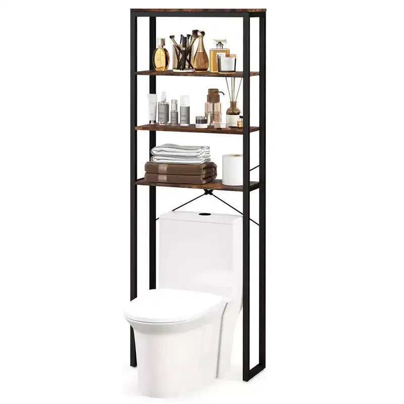 Étagère de rangement Costway à 4 niveaux au-dessus des toilettes, organisateur de salle de bain autoportant, marron rustique