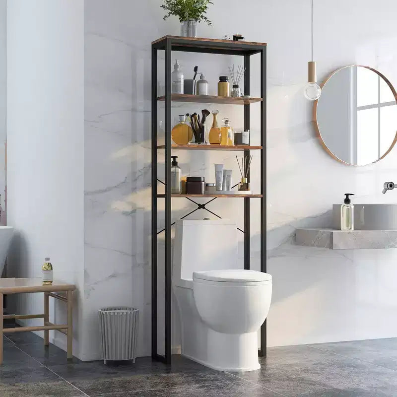 Étagère de rangement Costway à 4 niveaux au-dessus des toilettes, organisateur de salle de bain autoportant, marron rustique
