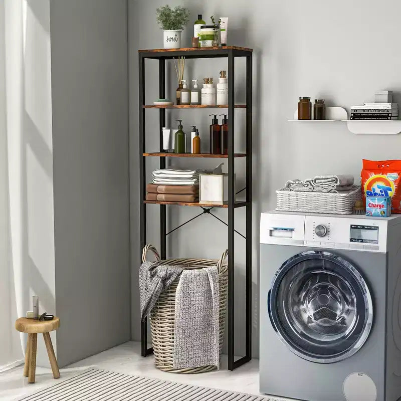 Étagère de rangement Costway à 4 niveaux au-dessus des toilettes, organisateur de salle de bain autoportant, marron rustique