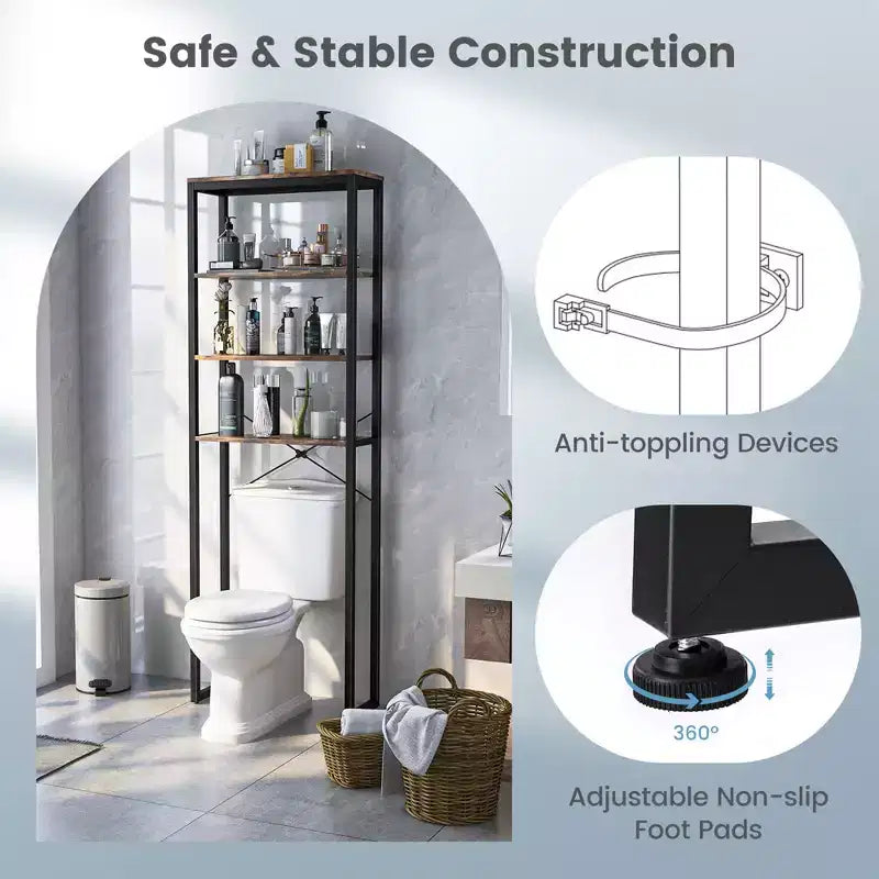 Étagère de rangement Costway à 4 niveaux au-dessus des toilettes, organisateur de salle de bain autoportant, marron rustique