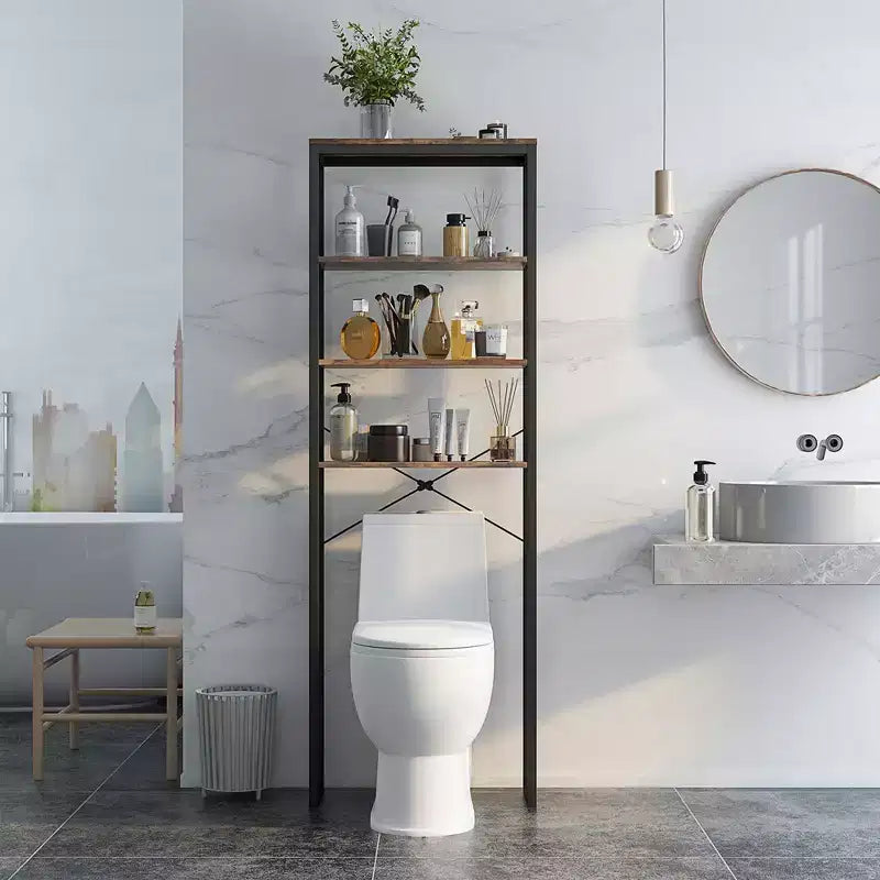 Étagère de rangement Costway à 4 niveaux au-dessus des toilettes, organisateur de salle de bain autoportant, marron rustique
