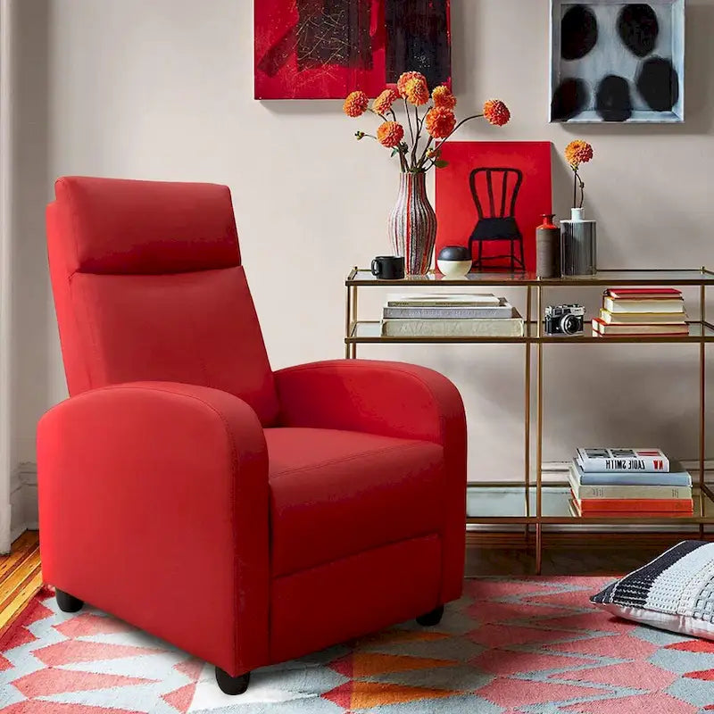 Fauteuil inclinable à dossier basculant en similicuir, marron / noir / gris / kaki / rouge / beige, simple