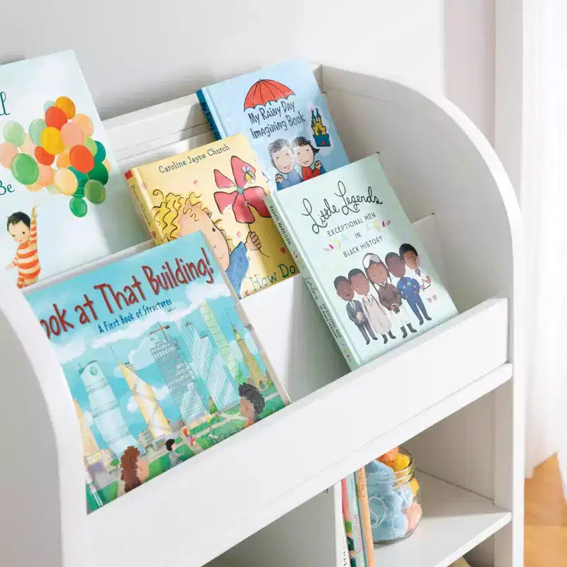Étagère et bac de rangement pour enfants Martha Stewart Kids' Jr. : Bibliothèque pour enfants, rangement de jouets avec présentoir de livres et bacs en tissu