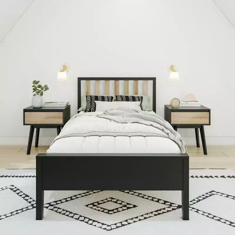 Cadre de lit double scandinave Max & Lily, plateforme de lit en bois massif avec tête de lit