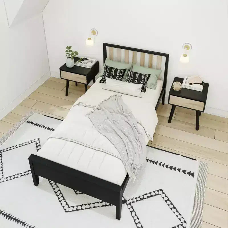 Cadre de lit double scandinave Max & Lily, plateforme de lit en bois massif avec tête de lit