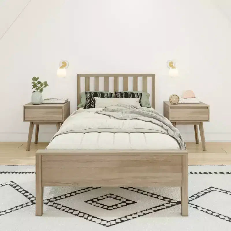 Cadre de lit double scandinave Max & Lily, plateforme de lit en bois massif avec tête de lit
