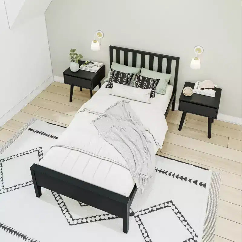 Cadre de lit double scandinave Max & Lily, plateforme de lit en bois massif avec tête de lit