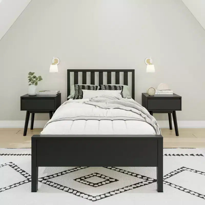 Cadre de lit double scandinave Max & Lily, plateforme de lit en bois massif avec tête de lit