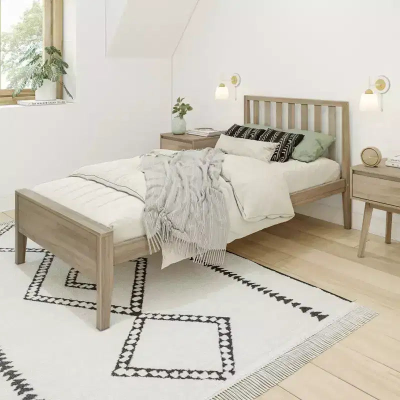 Cadre de lit double scandinave Max & Lily, plateforme de lit en bois massif avec tête de lit