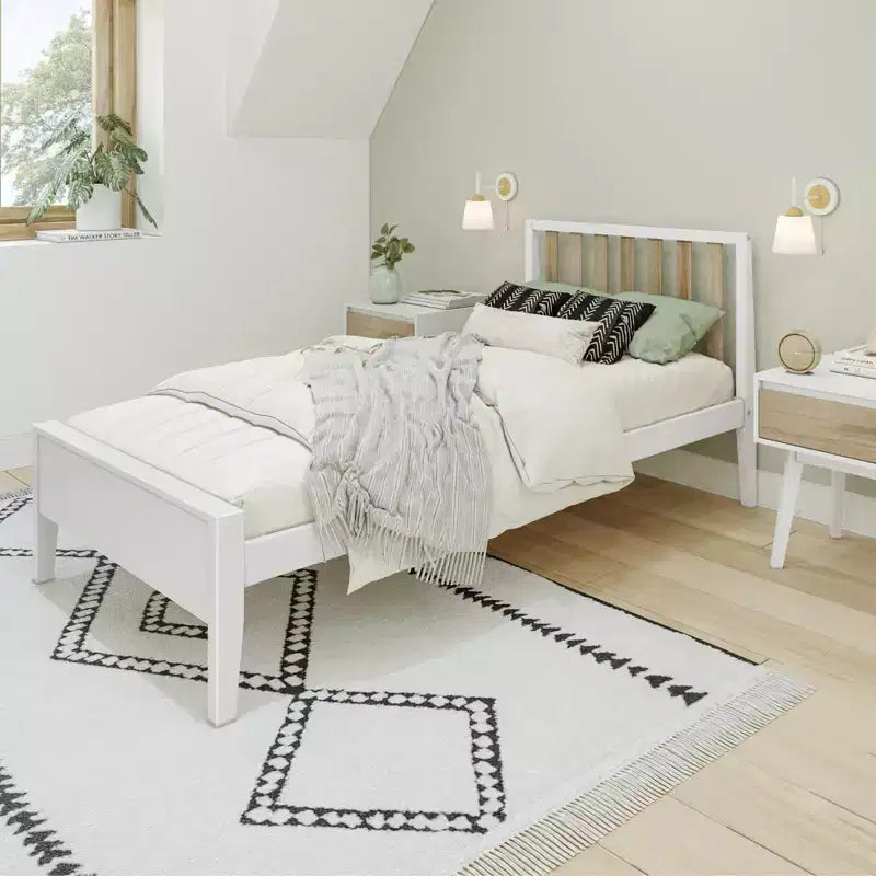 Max & Lily Scandinavian Twin Bed Frame, Solid Wood Platform Bed with Headboard