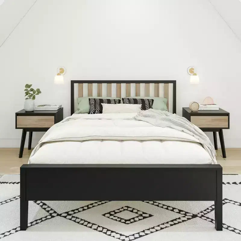 Lit plateforme scandinave double Max & Lily, en bois massif avec tête de lit pour enfants