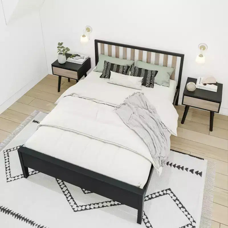 Lit plateforme scandinave double Max & Lily, en bois massif avec tête de lit pour enfants