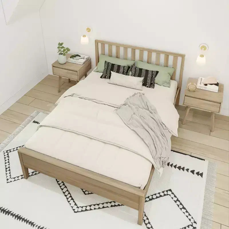 Lit plateforme scandinave double Max & Lily, en bois massif avec tête de lit pour enfants