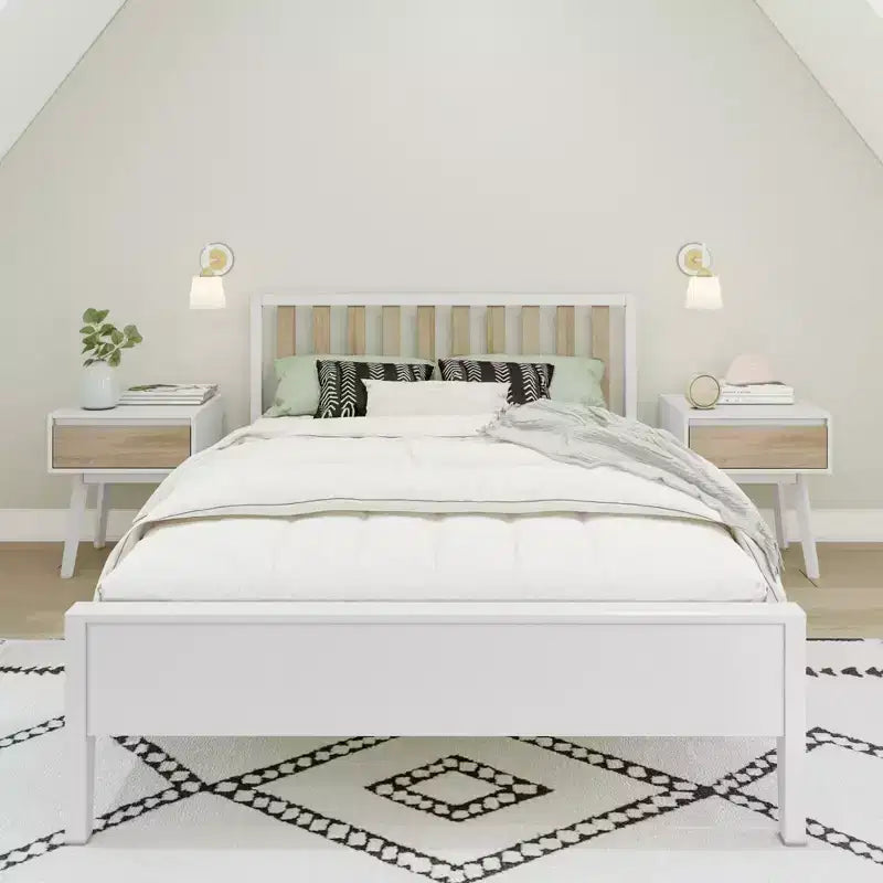 Lit plateforme scandinave double Max & Lily, en bois massif avec tête de lit pour enfants