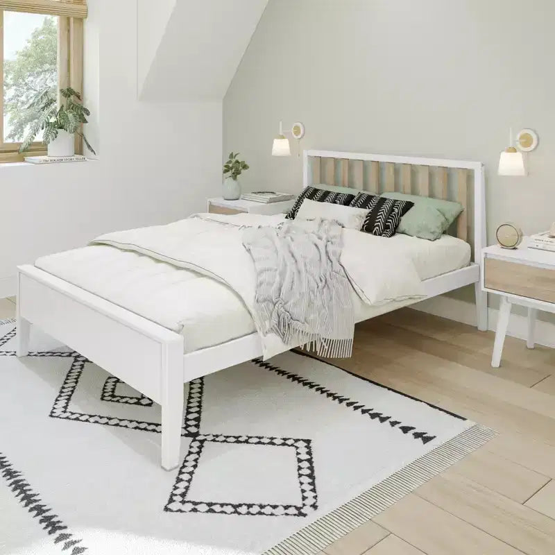 Max & Lily Scandinavian Full Size Bed Frame, Solid Wood Platform Bed with Headboard for Kids