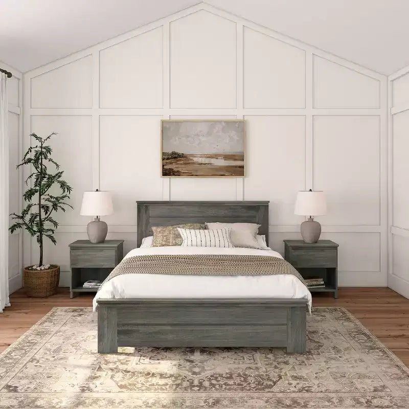 Lit queen en bois massif avec tête de lit à panneaux modèle Farmhouse Plank+Beam