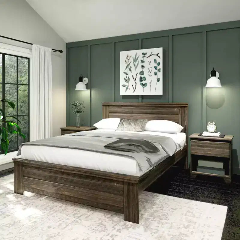 Lit queen en bois massif avec tête de lit à panneaux modèle Farmhouse Plank+Beam