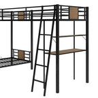Lit superposé en L, deux lits jumeaux, avec lit mezzanine une place, bureau et étagère, marron - ModernLuxe