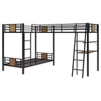 Lit superposé en L, deux lits jumeaux, avec lit mezzanine une place, bureau et étagère, marron - ModernLuxe