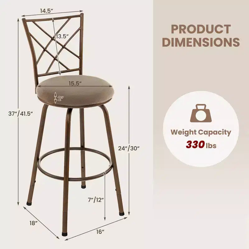 Lot de 2 tabourets de bar pivotants réglables Costway 61/76 cm chaises de salle à manger en métal marron