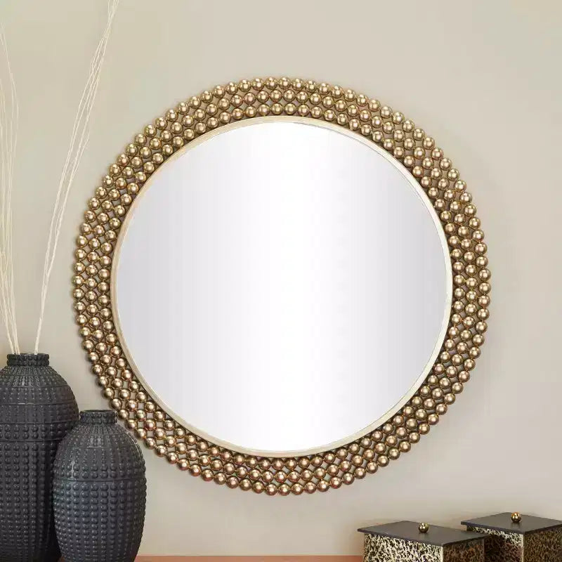 Miroir mural rond en métal avec perles - CosmoLiving by Cosmopolitan