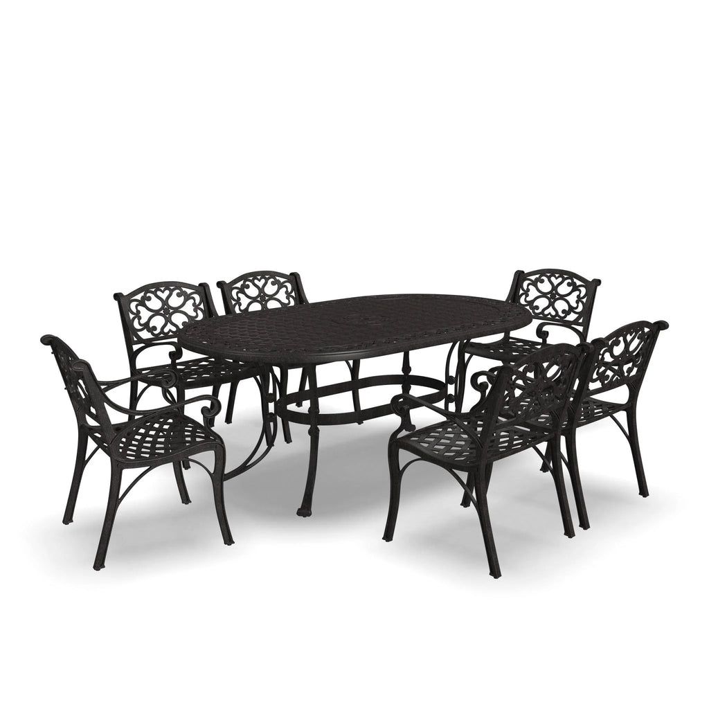 Ensemble de salle à manger d'extérieur 7 pièces en aluminium bronze Sanibel avec table à manger ovale de 72 et six fauteuils par Homestyles