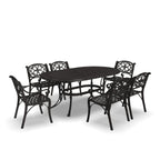 Ensemble de salle à manger d'extérieur 7 pièces en aluminium bronze Sanibel avec table à manger ovale de 72 et six fauteuils par Homestyles