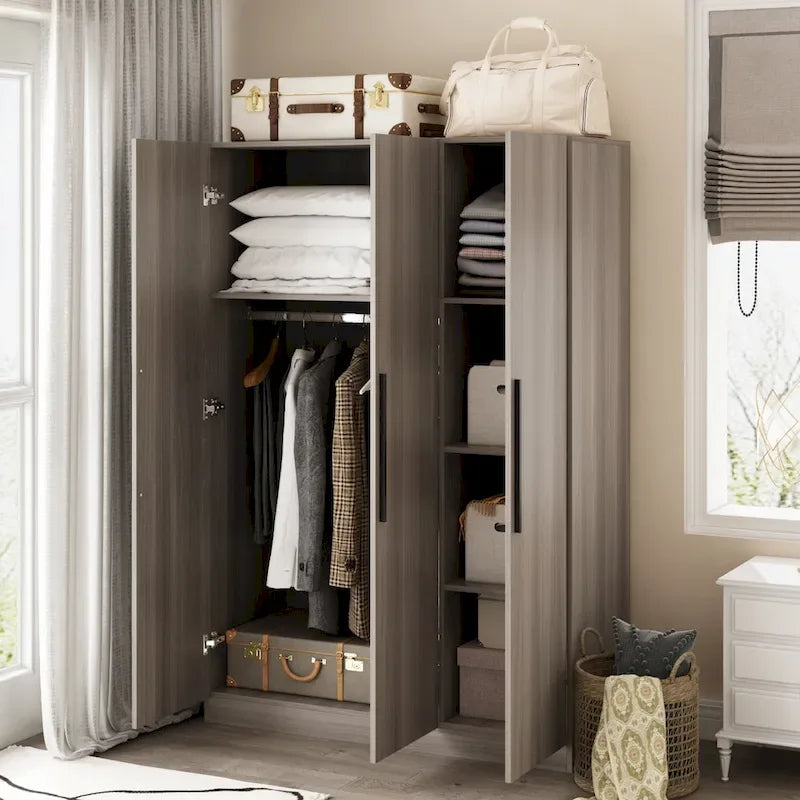 Armoire de rangement en bois avec 6 cubes de rangement et tringle à vêtements