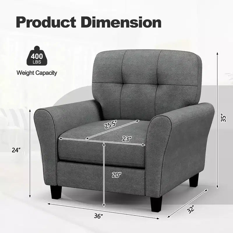 Costway Fauteuil d'appoint moderne rembourré Fauteuil de style Mid-Century avec pieds robustes Gris/Beige
