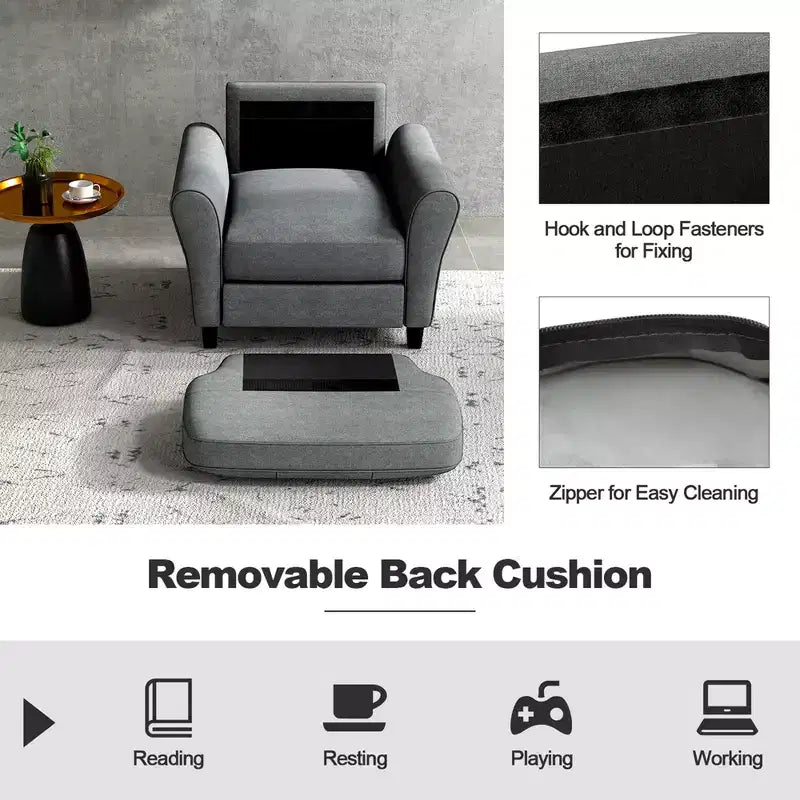 Costway Fauteuil d'appoint moderne rembourré Fauteuil de style Mid-Century avec pieds robustes Gris/Beige