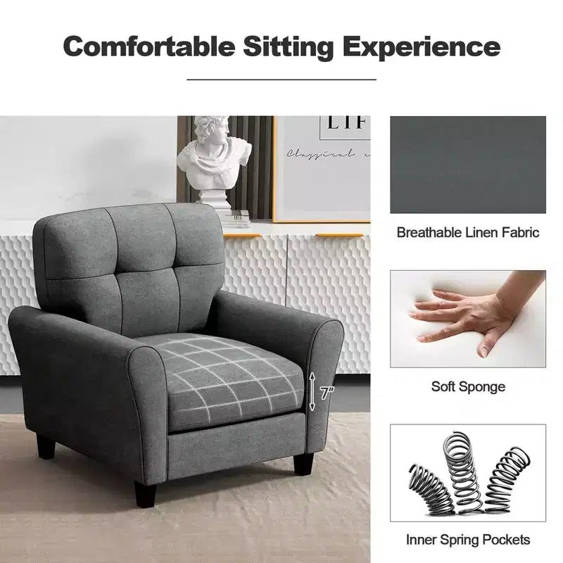 Costway Fauteuil d'appoint moderne rembourré Fauteuil de style Mid-Century avec pieds robustes Gris/Beige