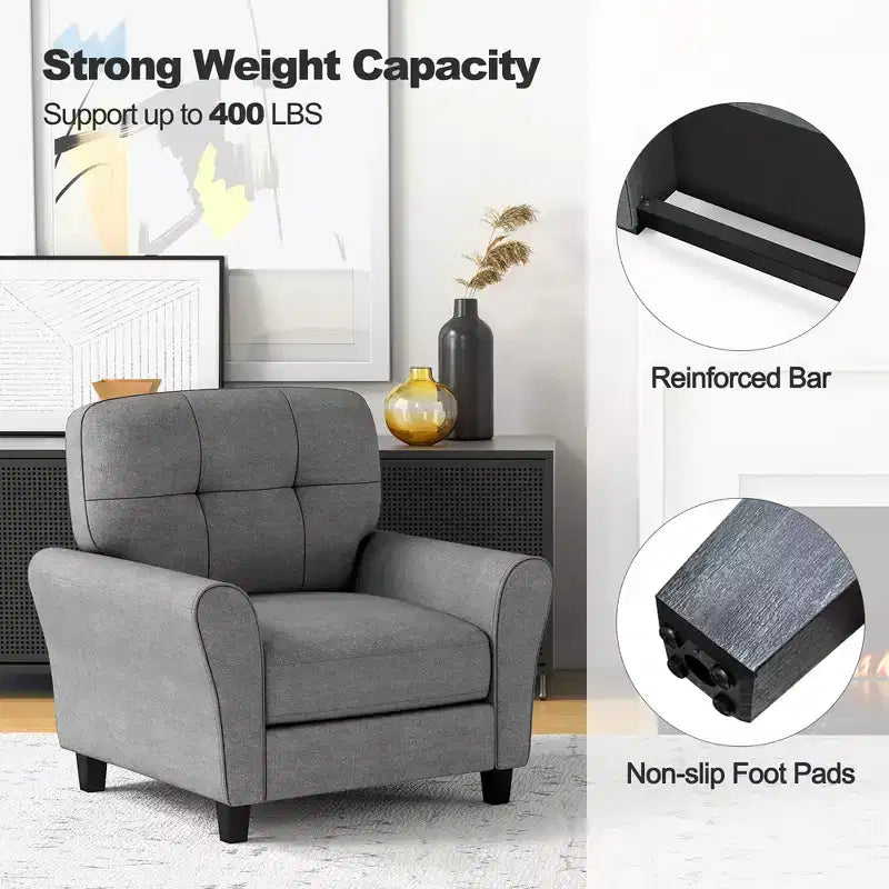 Costway Fauteuil d'appoint moderne rembourré Fauteuil de style Mid-Century avec pieds robustes Gris/Beige