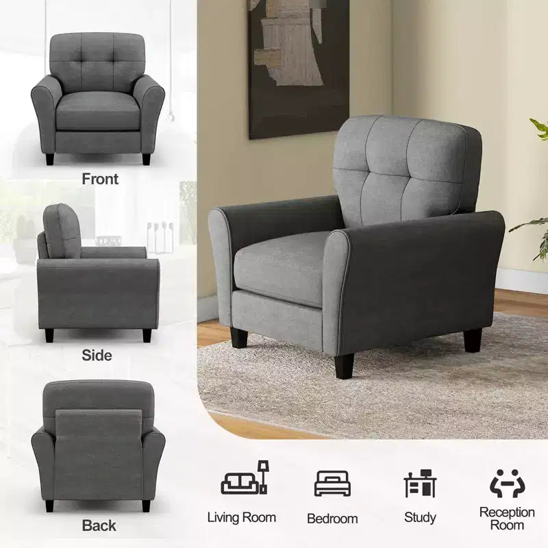 Costway Fauteuil d'appoint moderne rembourré Fauteuil de style Mid-Century avec pieds robustes Gris/Beige