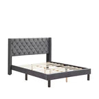 Lit plateforme capitonné en velours capitonné Queen Size, Gris - ModernLuxe