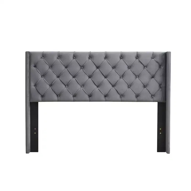 Lit plateforme capitonné en velours capitonné Queen Size, Gris - ModernLuxe
