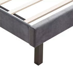 Lit plateforme capitonné en velours capitonné Queen Size, Gris - ModernLuxe