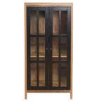 LuxenHome 47.2 Farmhouse Storage Cabinet with Glass Doors, Tall Pantry Cabinet, Glass Display Cabinet Brown, Black