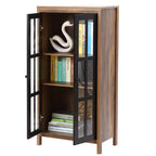 LuxenHome 47.2 Armoire de rangement de style campagnard avec portes en verre, Grand garde-manger, Vitrine en verre Marron, Noir