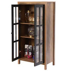 LuxenHome 47.2 Armoire de rangement de style campagnard avec portes en verre, Grand garde-manger, Vitrine en verre Marron, Noir