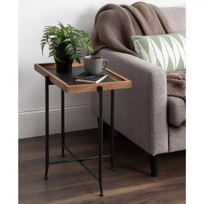 Table d'appoint rectangulaire en métal Kate and Laurel Mecabe, 19,75 x 13,5 x 23,25, marron rustique et noir