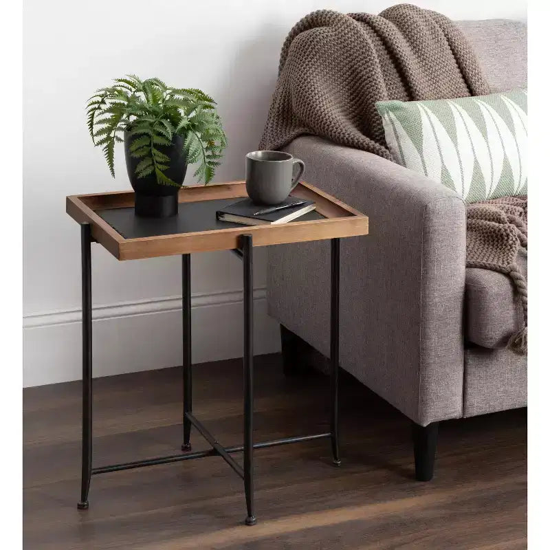 Table d'appoint rectangulaire en métal Kate and Laurel Mecabe, 19,75 x 13,5 x 23,25, marron rustique et noir