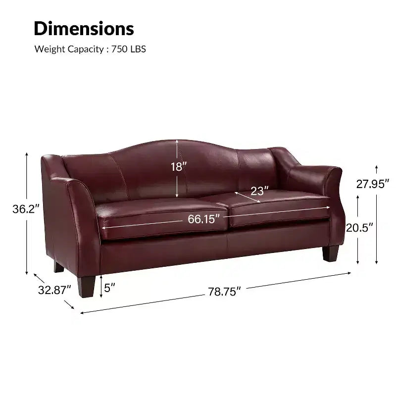 Canapé Bruno en cuir véritable 78,75 po de large avec pieds fuselés en bois massif|ART OF LIVING DESIGNS