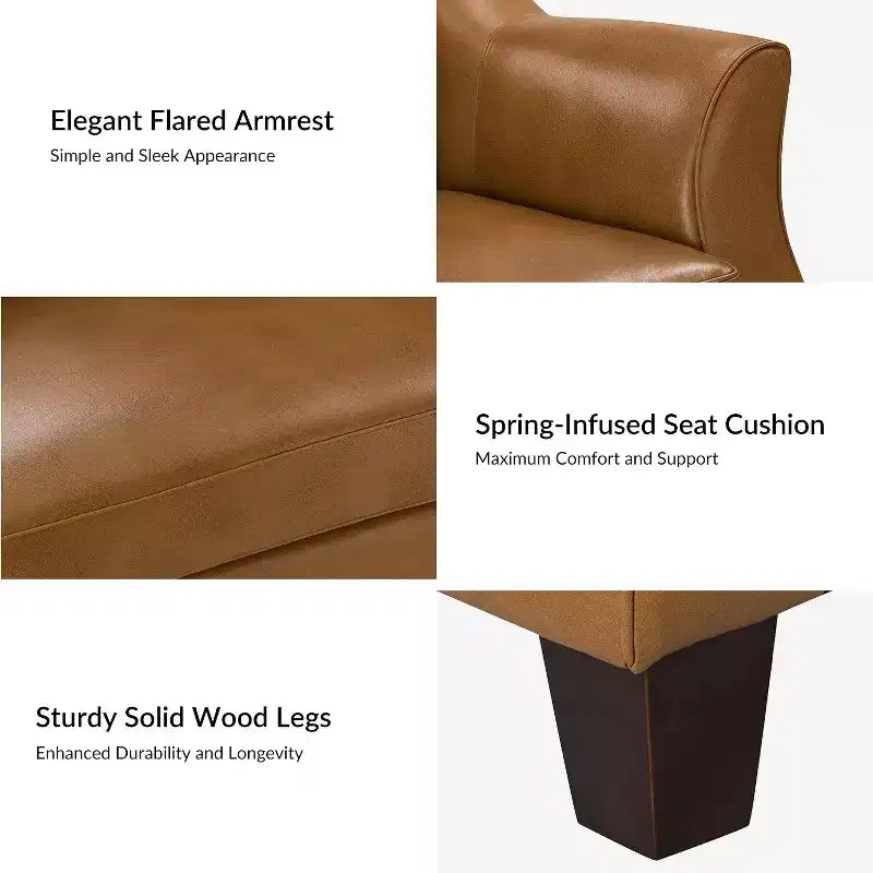 Canapé Bruno en cuir véritable 78,75 po de large avec pieds fuselés en bois massif|ART OF LIVING DESIGNS