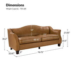 Canapé Bruno en cuir véritable 78,75 po de large avec pieds fuselés en bois massif|ART OF LIVING DESIGNS