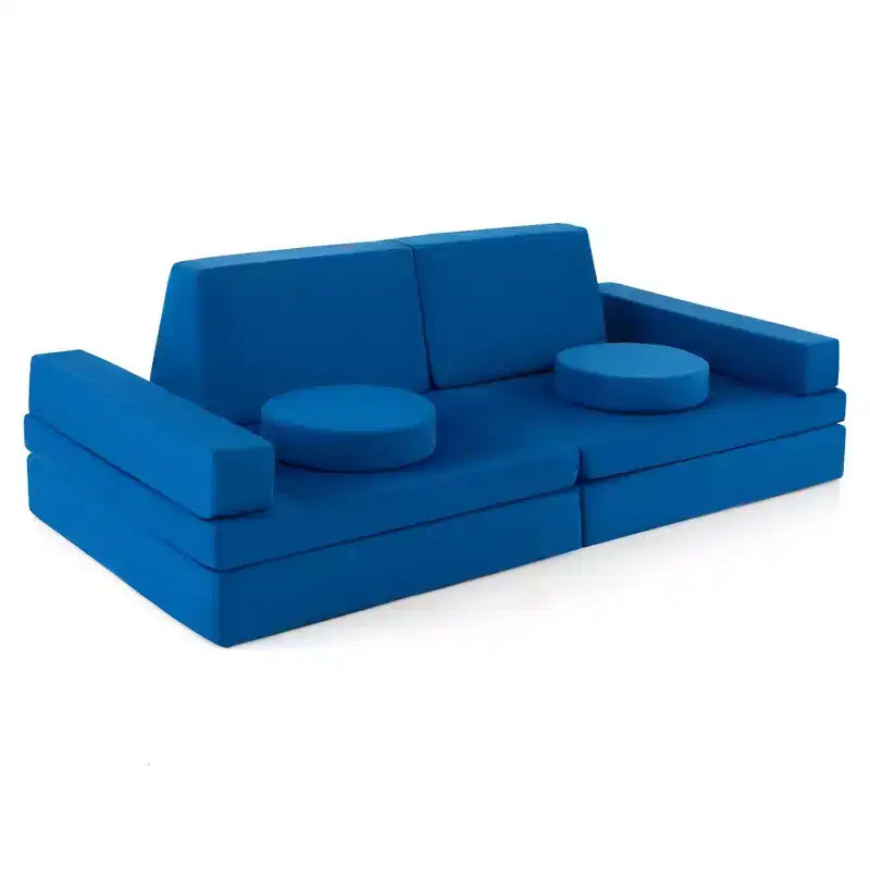 Costway Canapé de jeu 10 pièces pour enfants, ensemble modulaire pliable en mousse, canapé convertible, jeux pour tout-petits Bleu/Gris/Vert